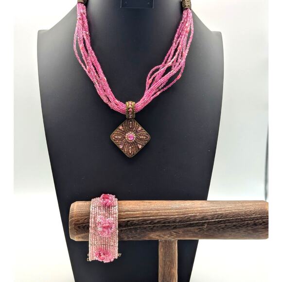 Lot of Two Pink Seed Bead Necklace & Bracelet Jewelry Pieces - Picture 8 of 8